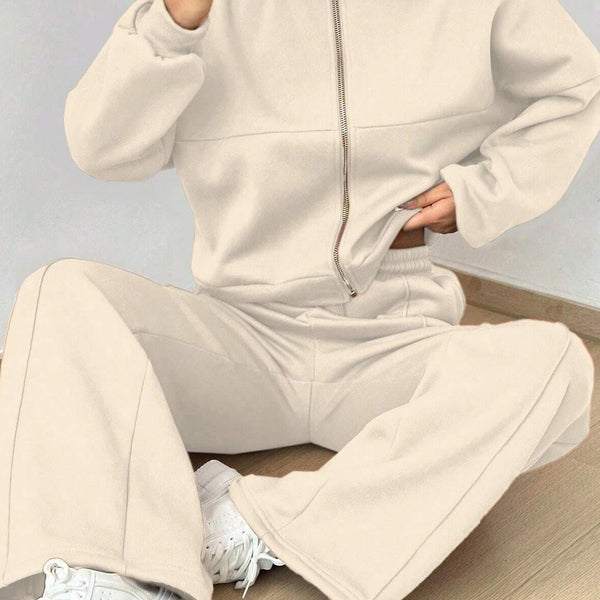 Veste Cardigan sans Col à Zip et Pantalon