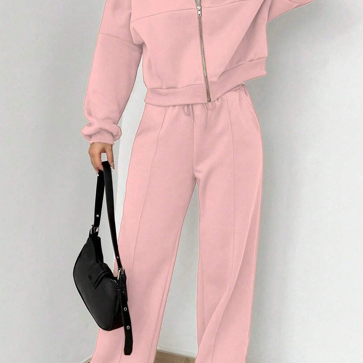 Ensemble de Pantalon et Cardigan Col Montant à Zip
