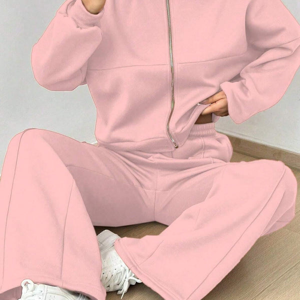 Veste Cardigan sans Col à Zip et Pantalon