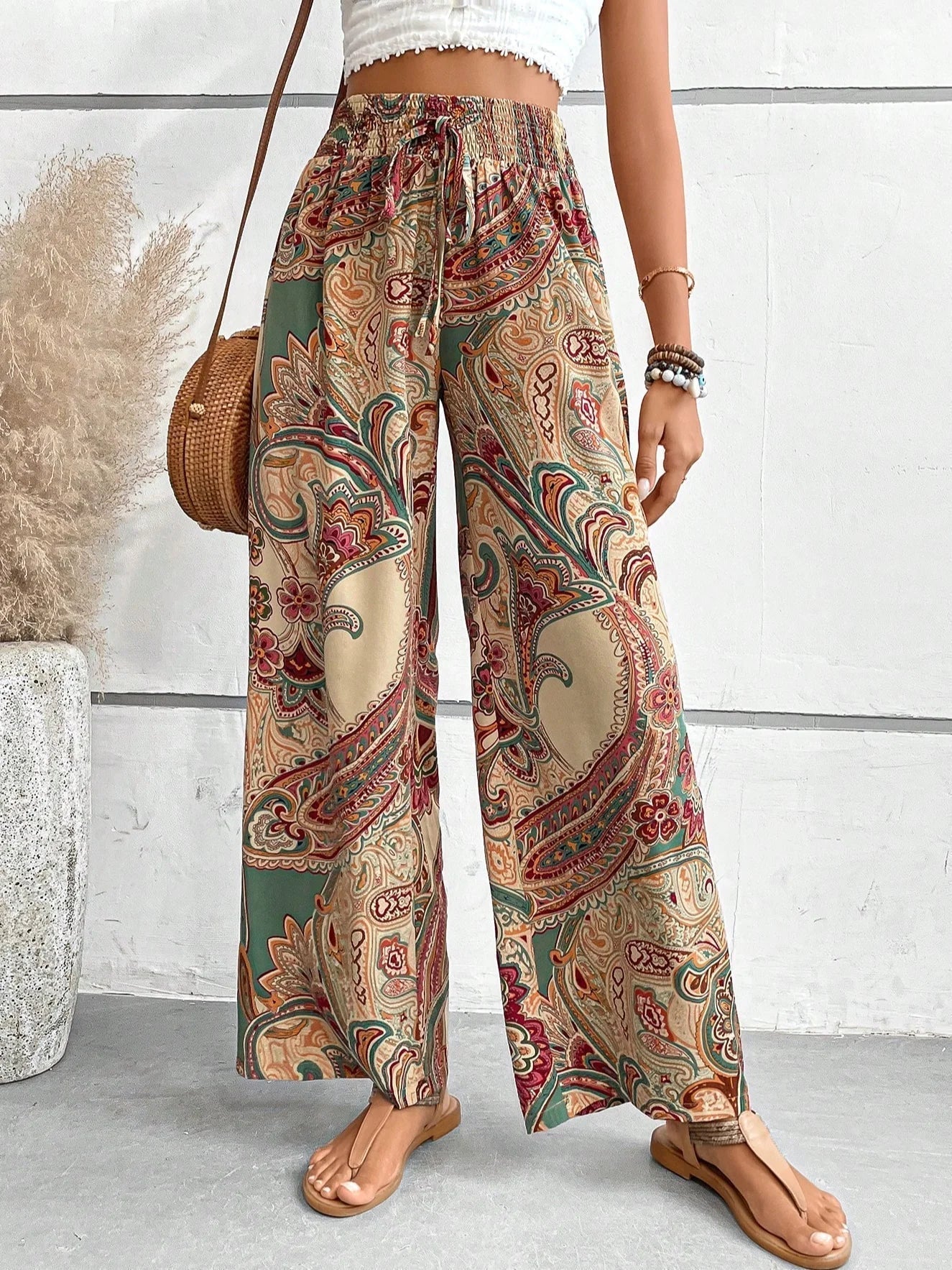 Theia | Boho Paisley Print Summer Trousers