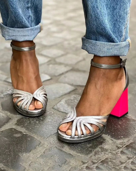 Seraphina™ | Sandales Brillantes avec Talon Épais et Boucle Élégante