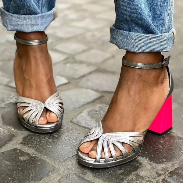Seraphina™ | Sandales Brillantes avec Talon Épais et Boucle Élégante