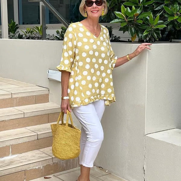 Denise | Relaxed V-Neck Polka Dot Blouse