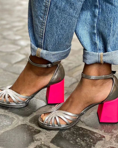 Seraphina™ | Sandales Brillantes avec Talon Épais et Boucle Élégante