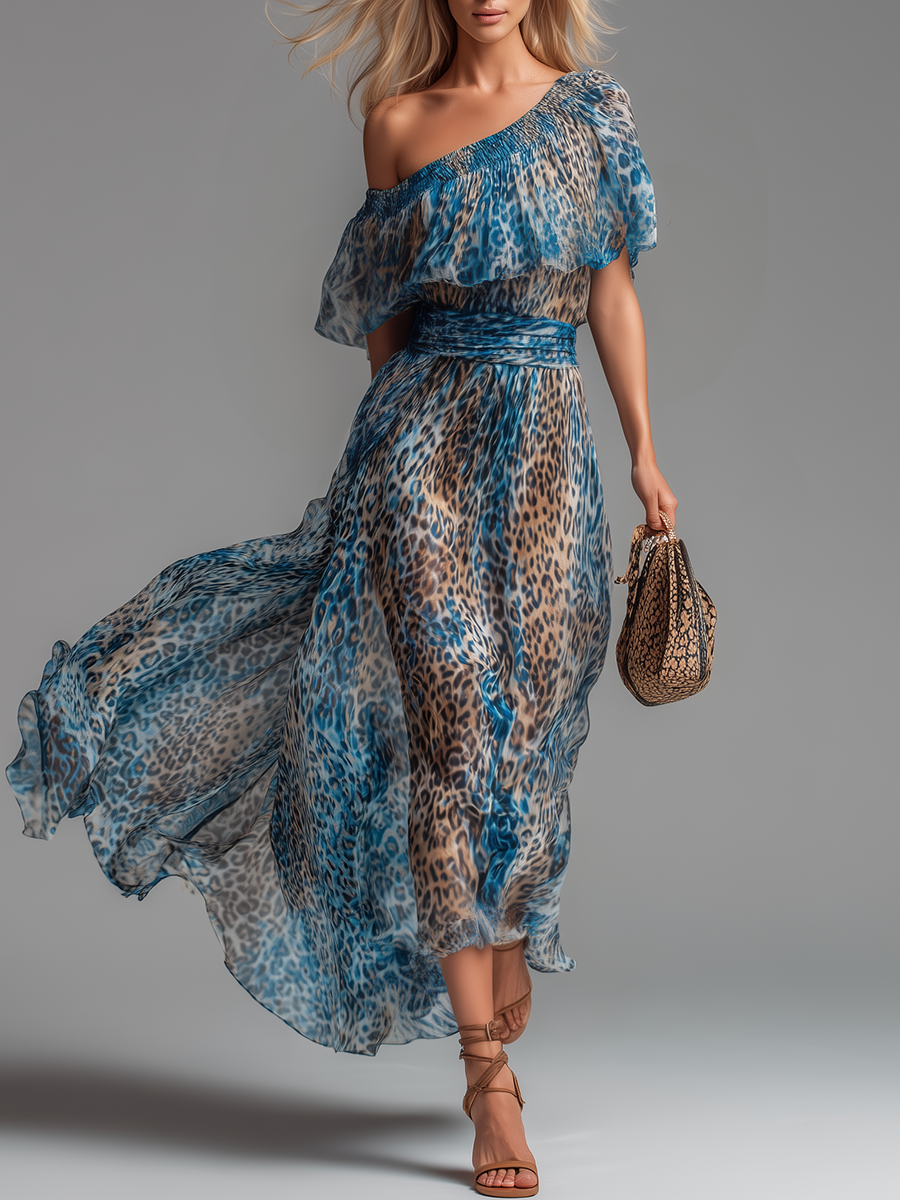 🔥 Selvaggia – Leopard Print Off-Shoulder Chiffon Maxi Dress