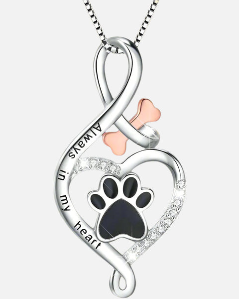 Lucky Paw Necklace with Heart, Bone & Infinity – “Always in My Heart” Pendant