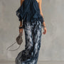 ESSENTIAL - Ludovica – Elegant chiffon set with high-neck top and wide-leg printed trousers