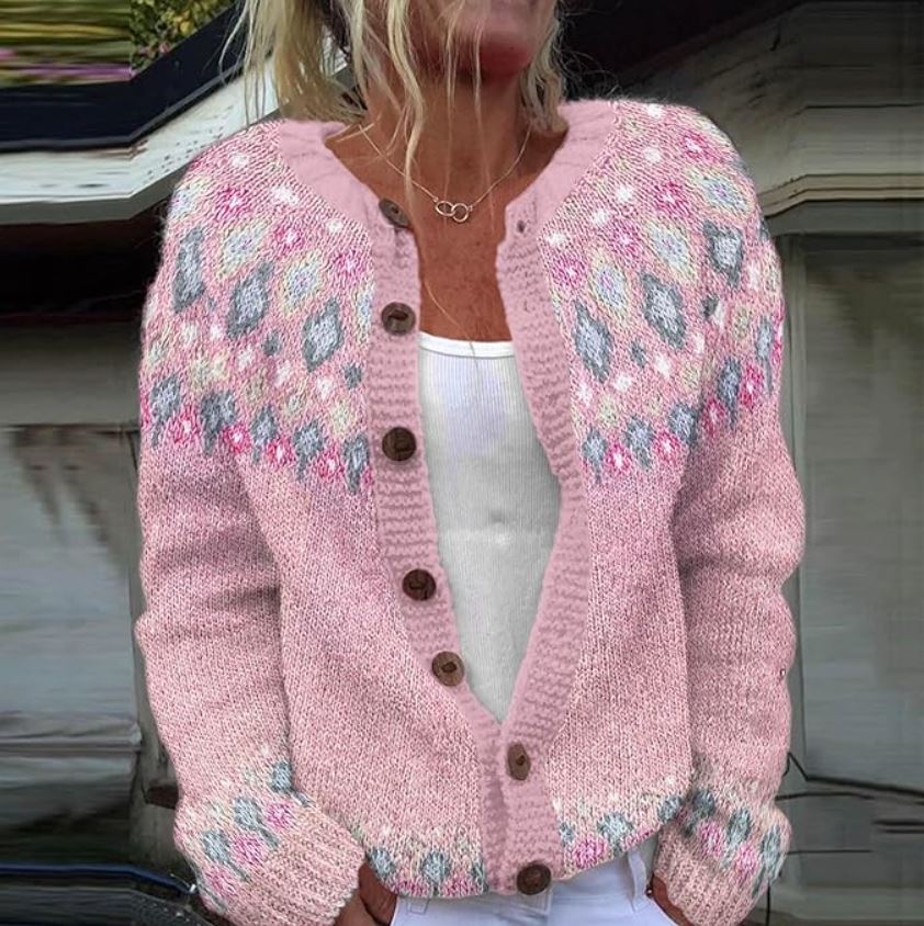 Sophie | Cardigan Rose Original avec Imprimé Élégant