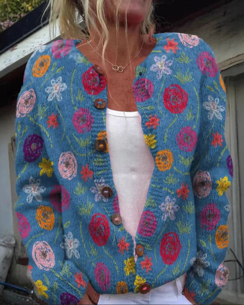 Tori | Cardigan Bleu avec Imprimé Floral