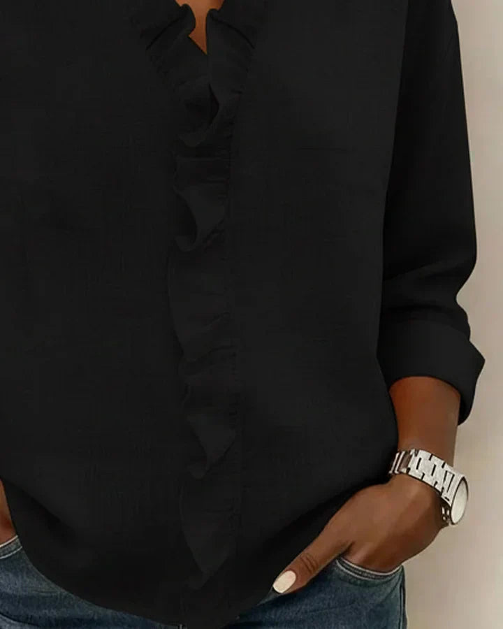 Indie | Blouse avec Volants, Col en V et Manches Longues