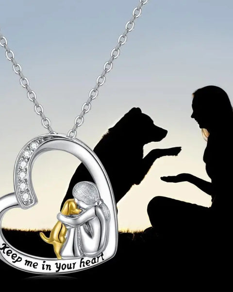 Silver Necklace – Heart & Dog Design with Zirconia