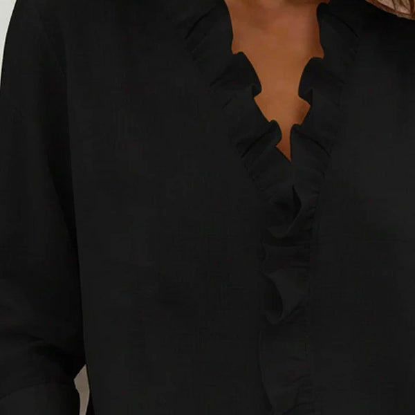 Indie | Blouse avec Volants, Col en V et Manches Longues