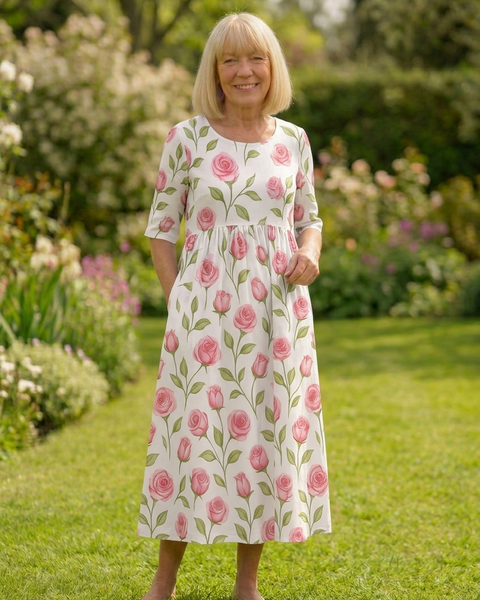 Eliza | Relaxed Midi Dress - Effortless Elegance, Everyday Comfort White Pink
