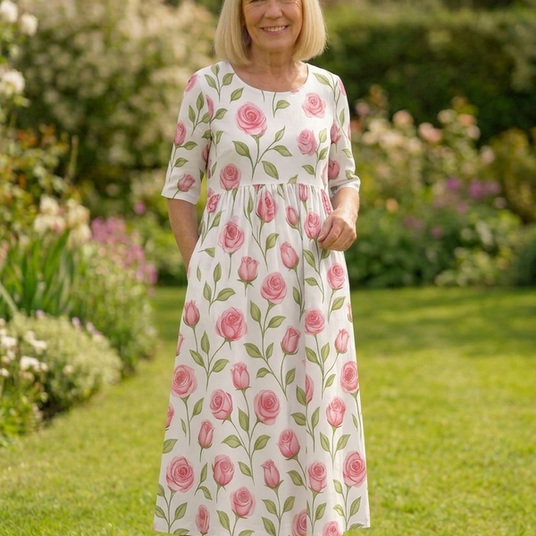 Eliza | Relaxed Midi Dress - Effortless Elegance, Everyday Comfort White Pink