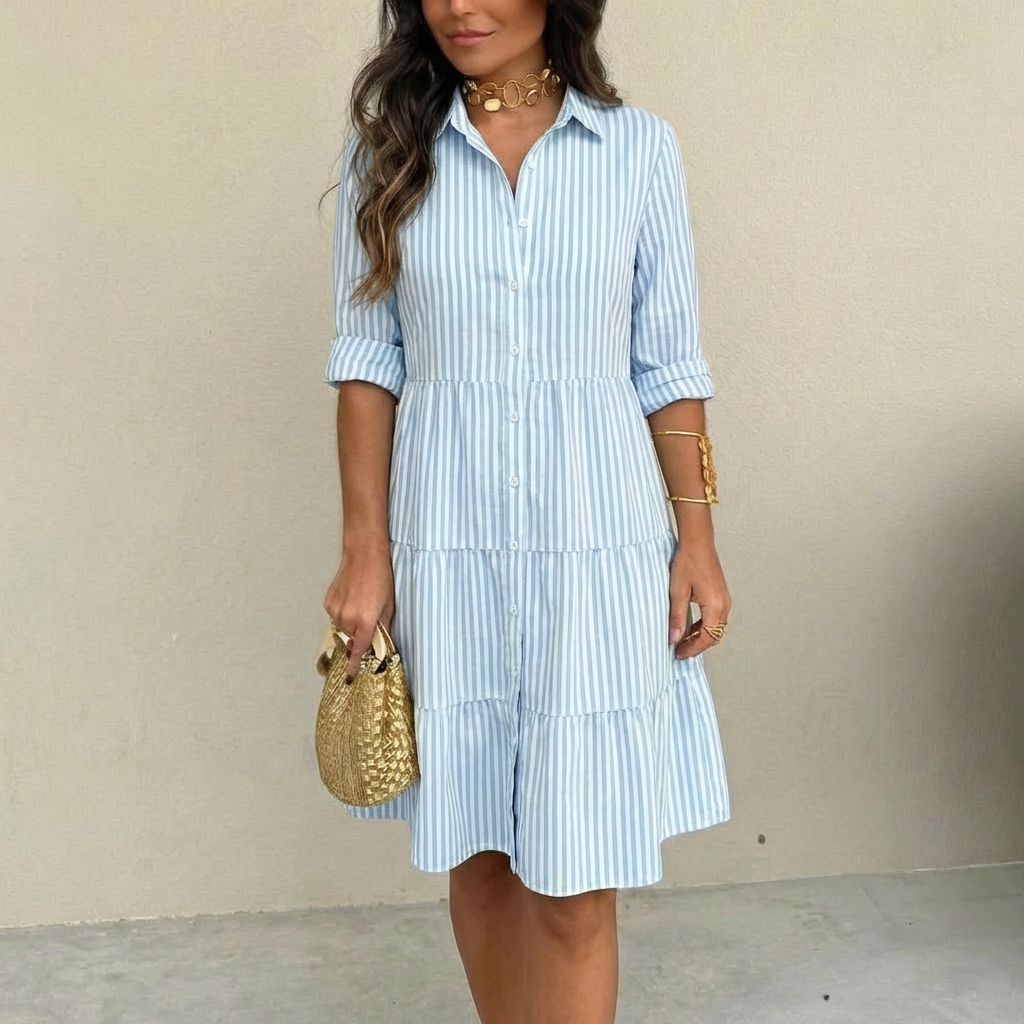 Cassandra™ - Airy Striped Button Dress