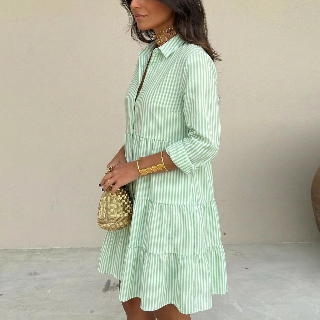 Cassandra™ - Airy Striped Button Dress