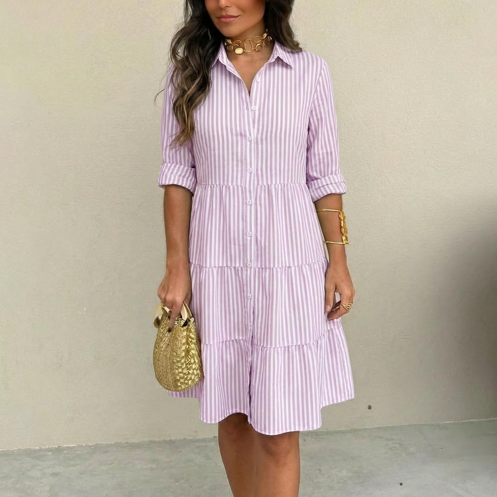Cassandra™ - Airy Striped Button Dress