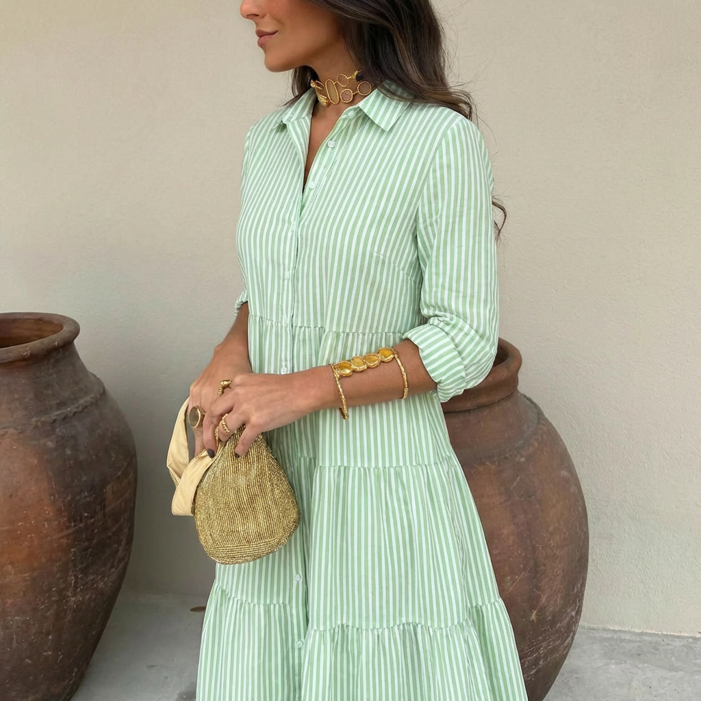 Cassandra™ - Airy Striped Button Dress