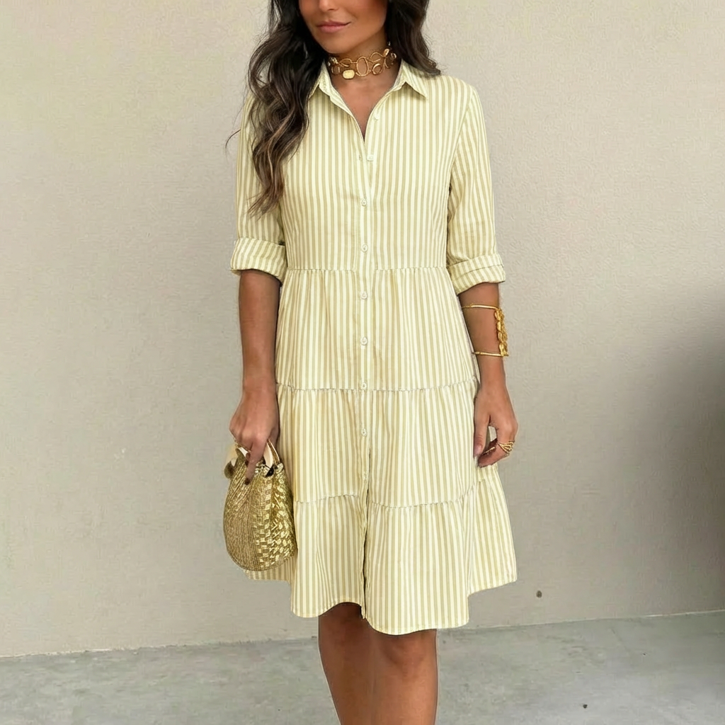Cassandra™ - Airy Striped Button Dress
