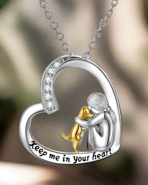 Silver Necklace – Heart & Dog Design with Zirconia