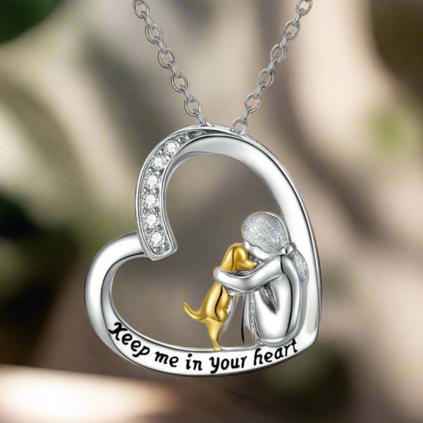 Silver Necklace – Heart & Dog Design with Zirconia