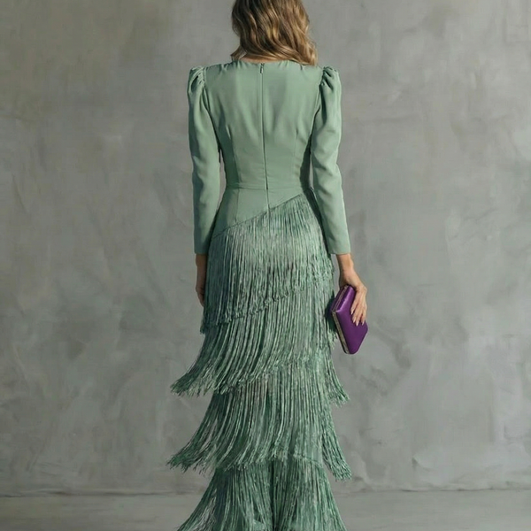 Chiara – Elegant Dress with Fringe Sleeves