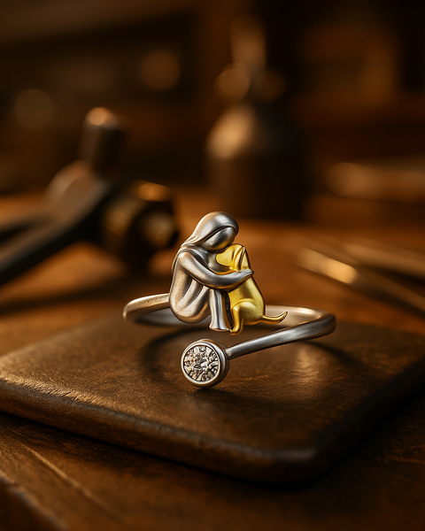 Silver Dog Ring wit Zirconia – Adjustable & Handmade
