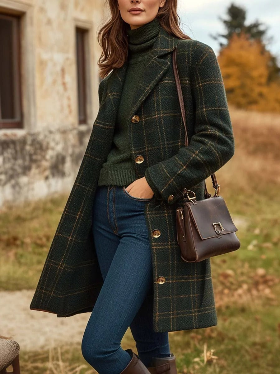 Eleanor | Manteau en Tweed à Carreaux avec Revers Rétro