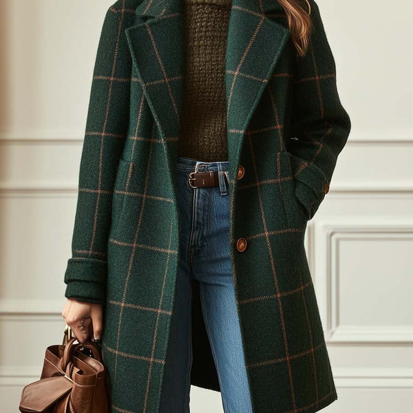 Eleanor | Manteau en Tweed à Carreaux avec Revers Rétro