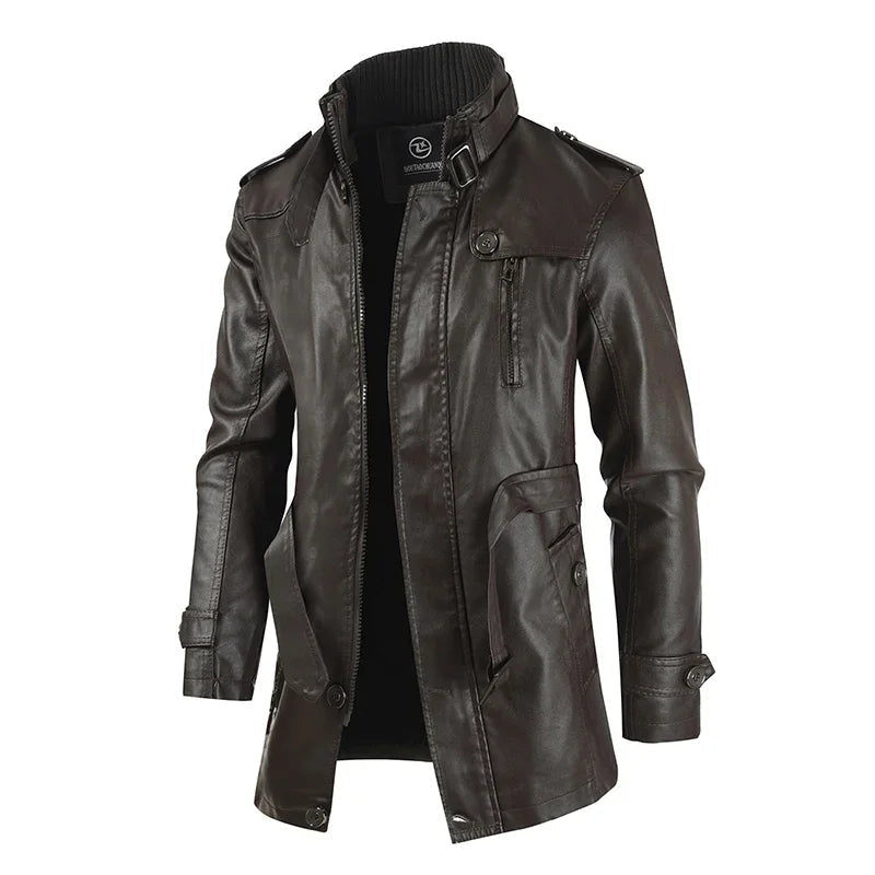 Veste de motard en cuir longue et élégante