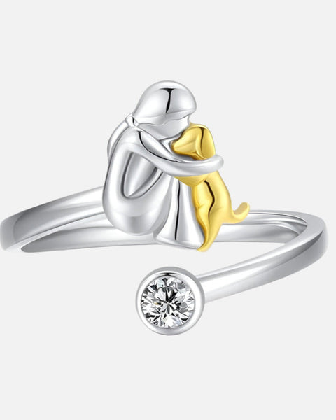 Silver Dog Ring wit Zirconia – Adjustable & Handmade