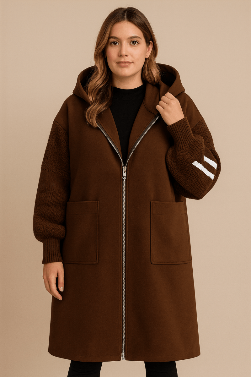 SELENE | MANTEAU LONG TRICOTÉ À CAPUCHE