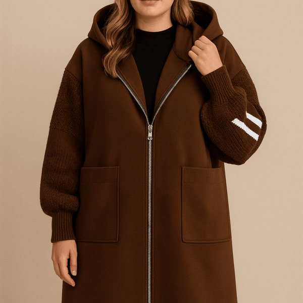 SELENE | MANTEAU LONG TRICOTÉ À CAPUCHE