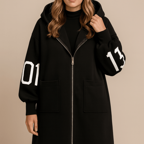 SELENE | MANTEAU LONG TRICOTÉ À CAPUCHE