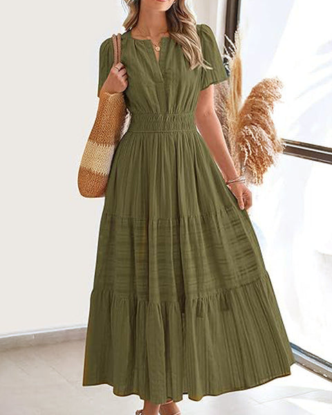 Marie - Women's Boho Chic Smocked Waist Maxi Dress