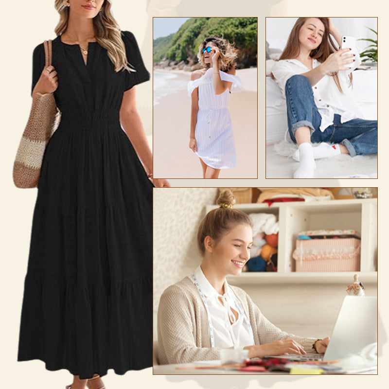 Marie - Women's Boho Chic Smocked Waist Maxi Dress