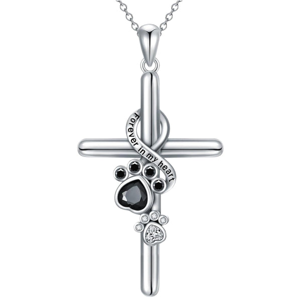 Silver Paw & Cross Necklace
